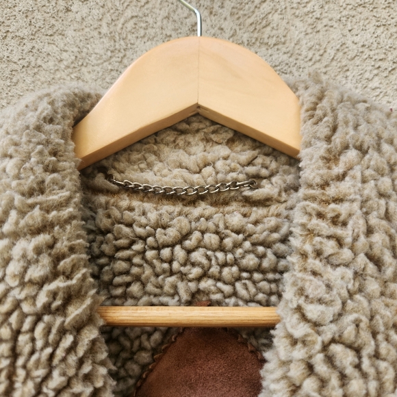 LAKELAND Men's Campus Coat Size 40 Penny Lane Leather Sherpa Lined Vintage 70s - Picture 9 of 14